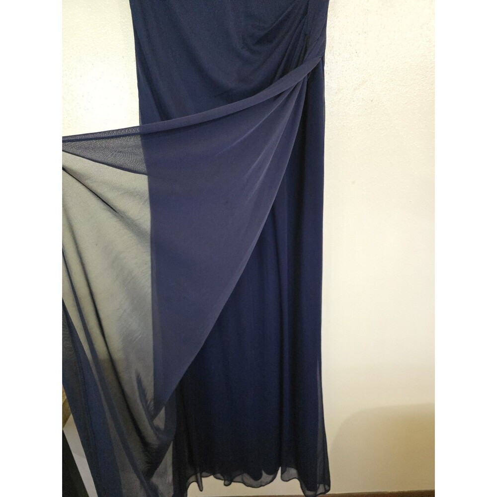 Xscape Navy Blue Sequin Ruffle Chiffon Maxi Dress V-Neck Flutter Sleeve Size 8 - Picture 9 of 11